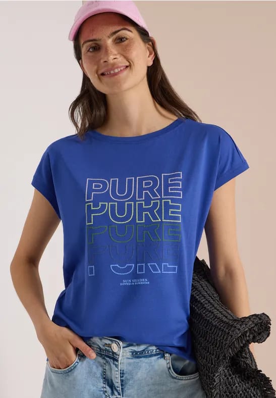 Shirt met boothals en opdruk aan de voorkant