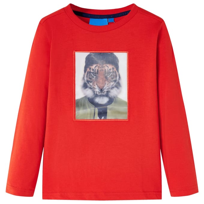 vidaXL - Kindershirt - met - lange - mouwen - 128 - rood