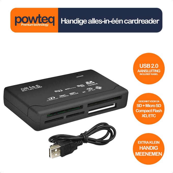 Handige alles-in-één cardreader - Extra klein, handig mee te nemen - SD card, micro SD, Compact Flash, XD, MMC, etc
