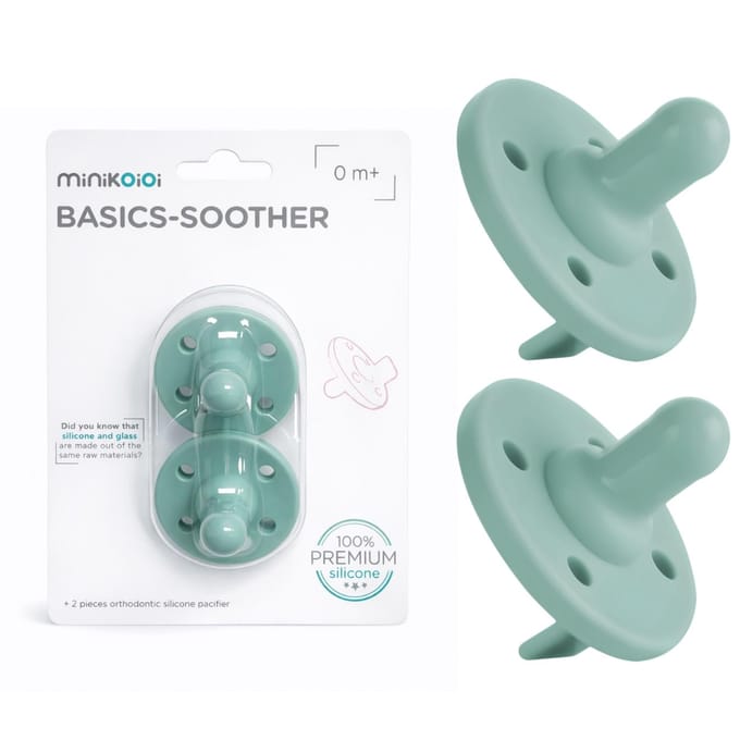 MinikOiOi Sucette Dynamique en Silicone 2 pièces. Vert pour les bébés 0-24 mois