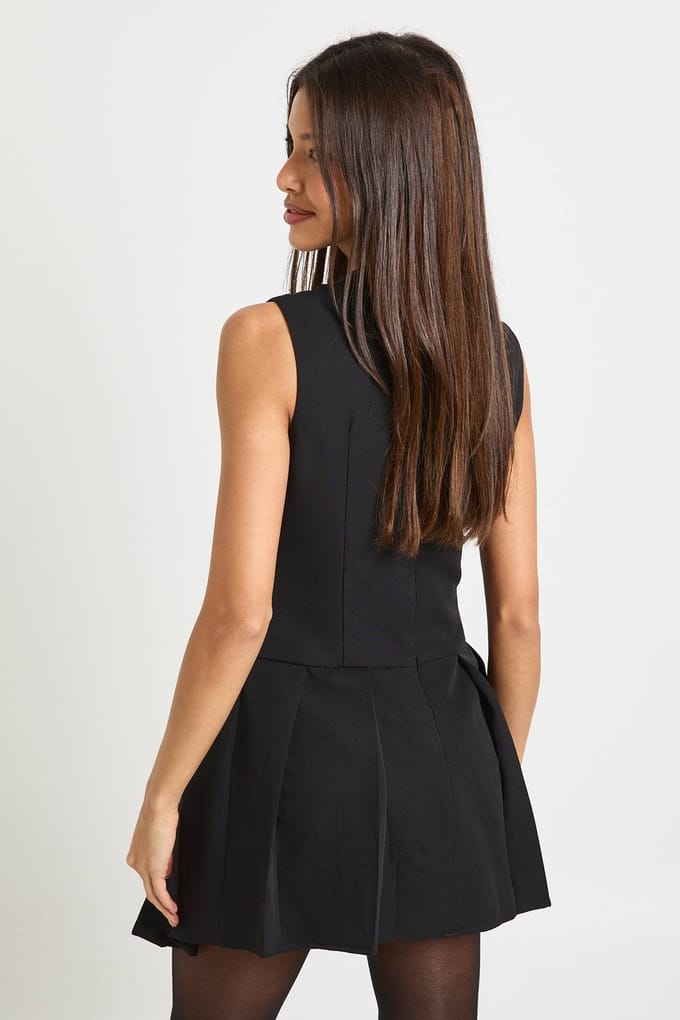 boohoo Dames Gilet Geplisseerde Skort Playsuit | Black | Maat: 8