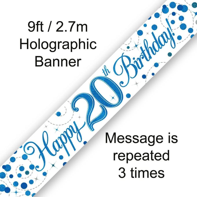 Oaktree - Banner Happy 20 Birthday Blue Holographic