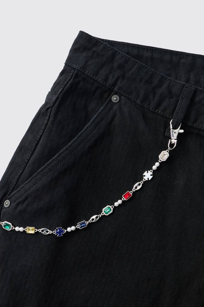 Jeanketting Met Edelstenen En Imitatieparels | Silver