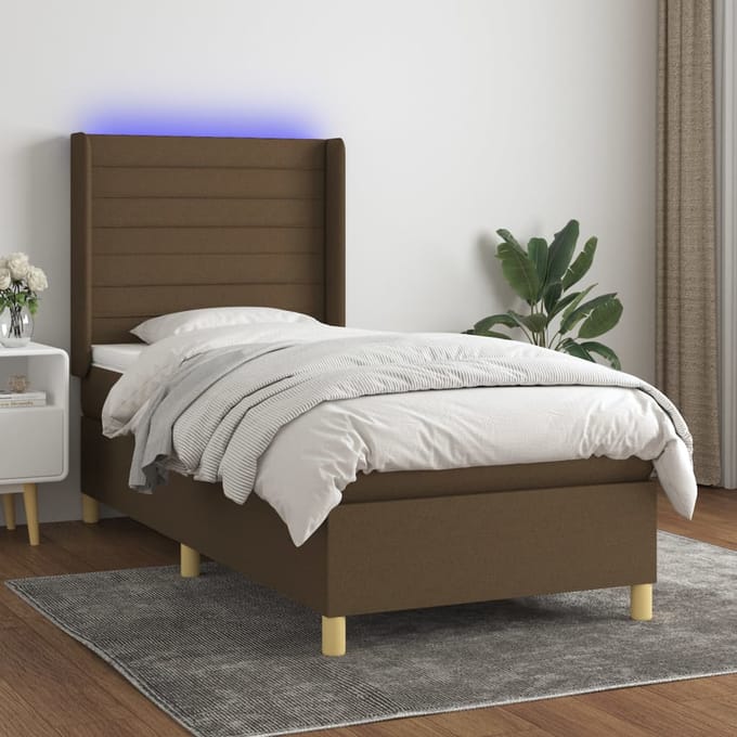vidaXL - Boxspring - met - matras - en - LED - stof - donkerbruin - 100x200 - cm