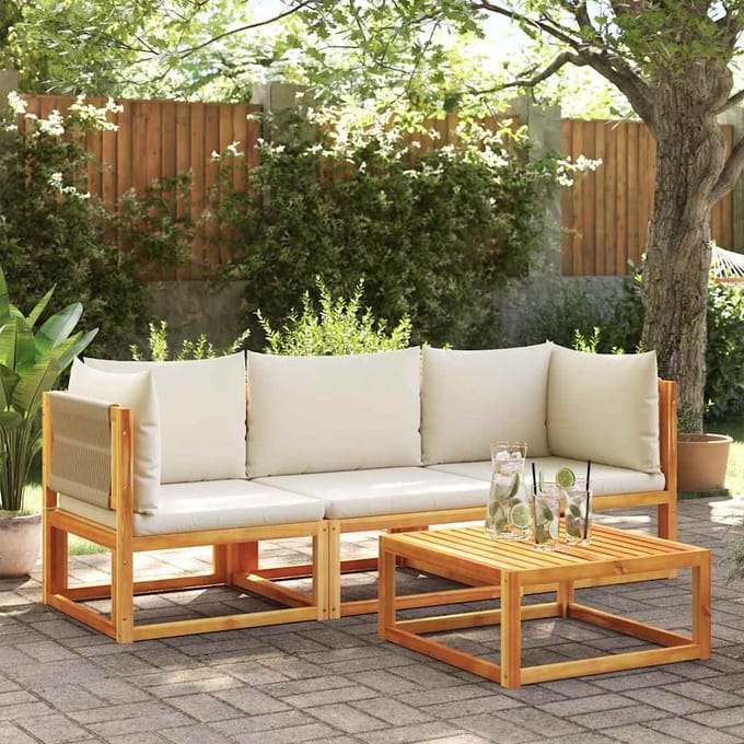 vidaXL - Tuinhoekbank - met - kussens - acaciahout - & - touw
