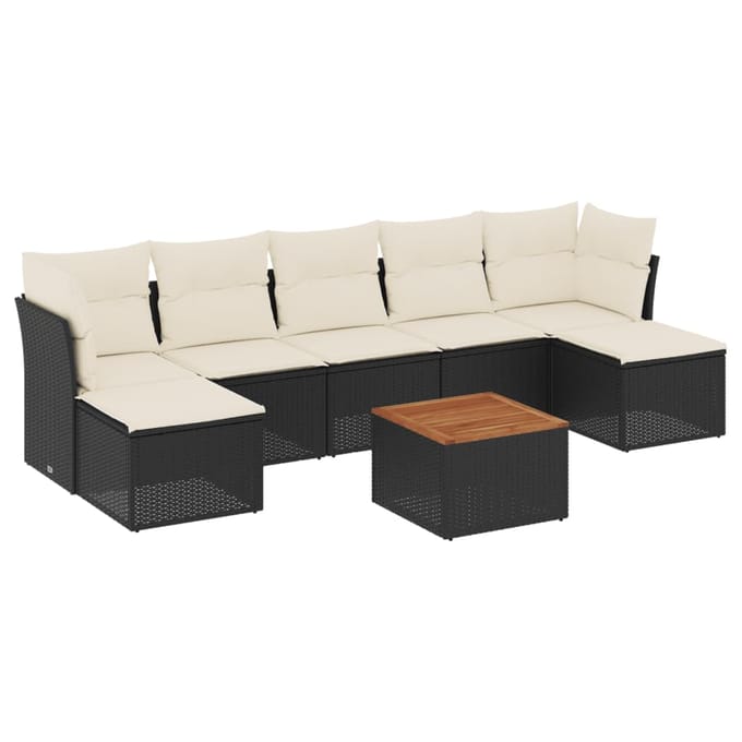 vidaXL - 8-delige - Loungeset - met - kussens - poly - rattan - zwart