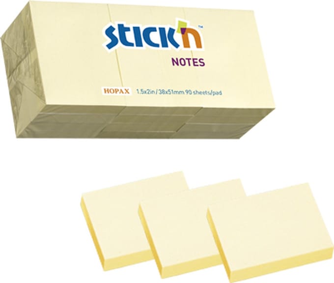 Stick'n kleine memoblokjes - 38x51mm - 12 stuks - Pastel Geel - 1200 sticky notes