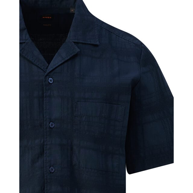 Donkerblauw geruite doorknoop polo BOSS Orange Rayer reverskraag