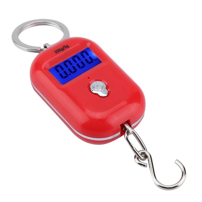 Draagbare Mini 25kg/5g Elektronische Weegschaal Digitale Zakformaat Sleutelhanger Gewicht Haak red