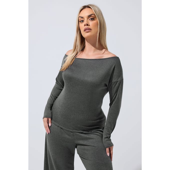Limited Collection Antracietgrijze Offshoulder Top Size 48