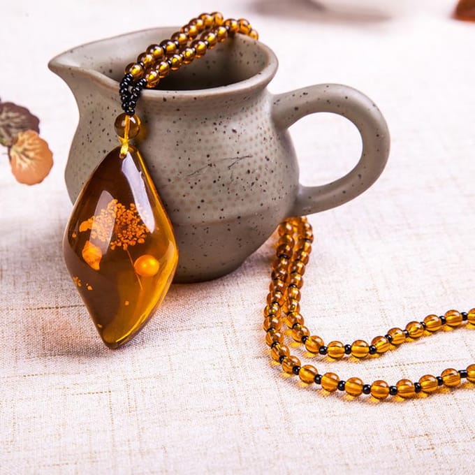Amber drijvende pekel bijenwas kralen ketting brown