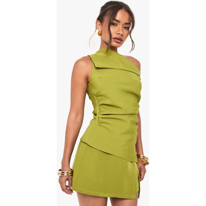 boohoo Dames Geweven Wrap Zijgespleten Skort | Olive | Maat: 10