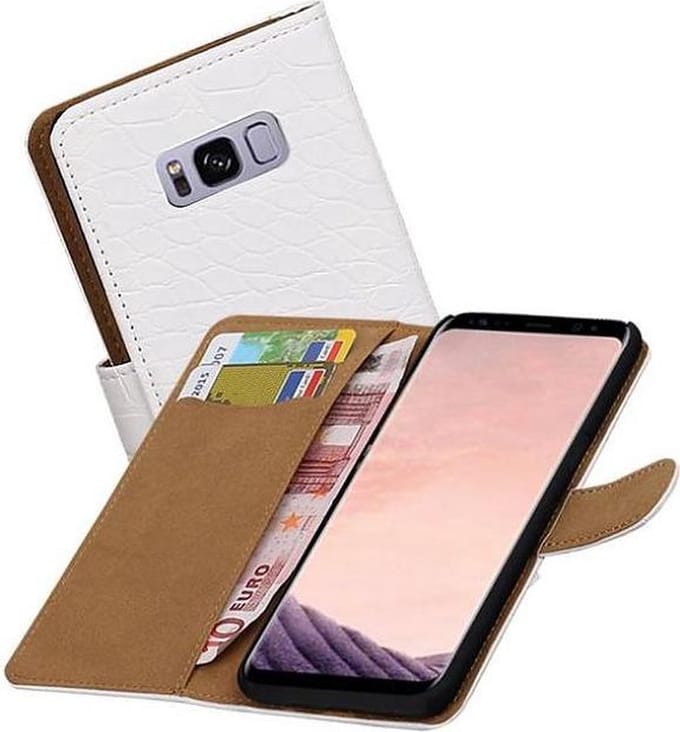 Croco Bookstyle Wallet Case Hoesjes Geschikt voor Samsung Galaxy S8 Plus Wit