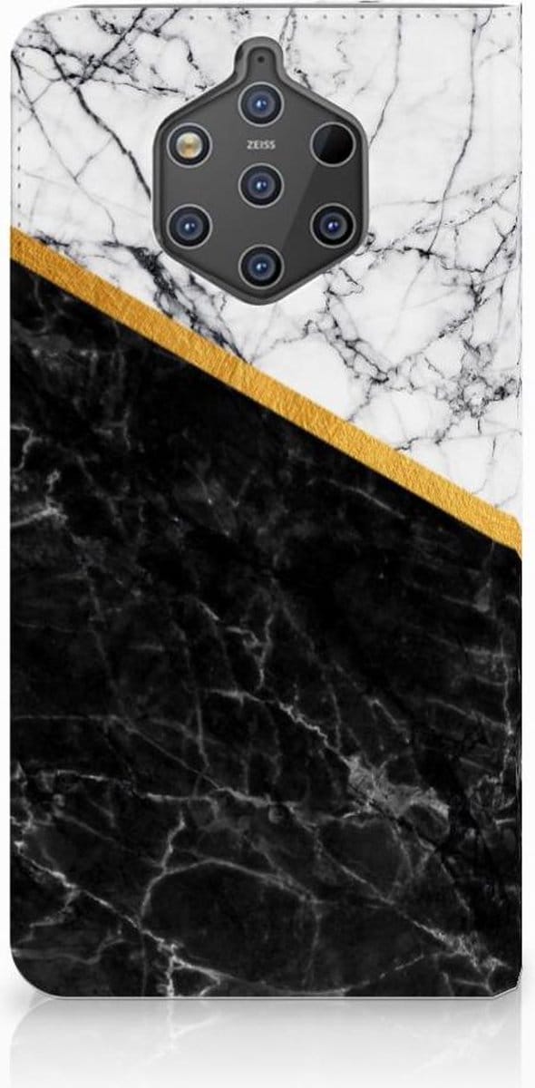 Nokia 9 PureView Standcase Marmer Wit Zwart - Origineel Cadeau Man