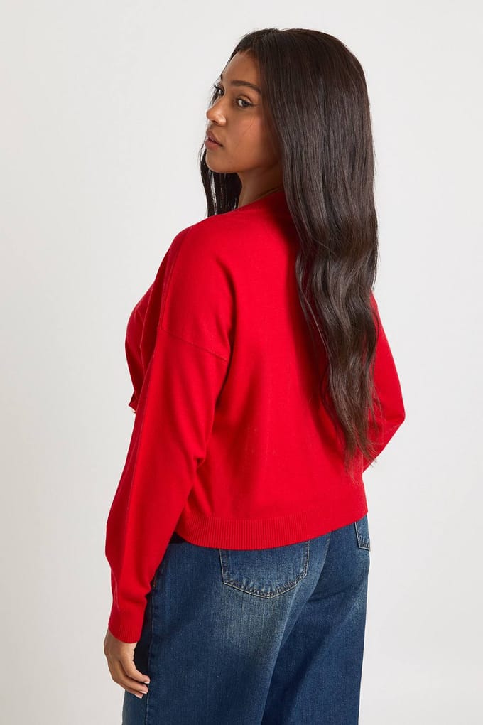 boohoo Dames Plus geribbelde gebreide cardigan met knopen | Rood | Maat: 56