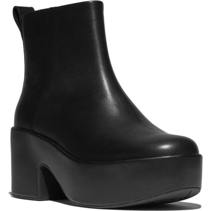 FitFlop Platfforms Leather Heeled Ankle Boots ZWART - Maat 36