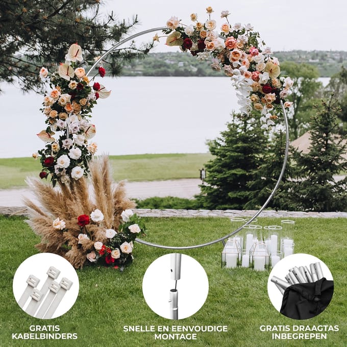 Backdrop frame cirkel - zilver - 200x56x210 cm - inclusief opbergtas