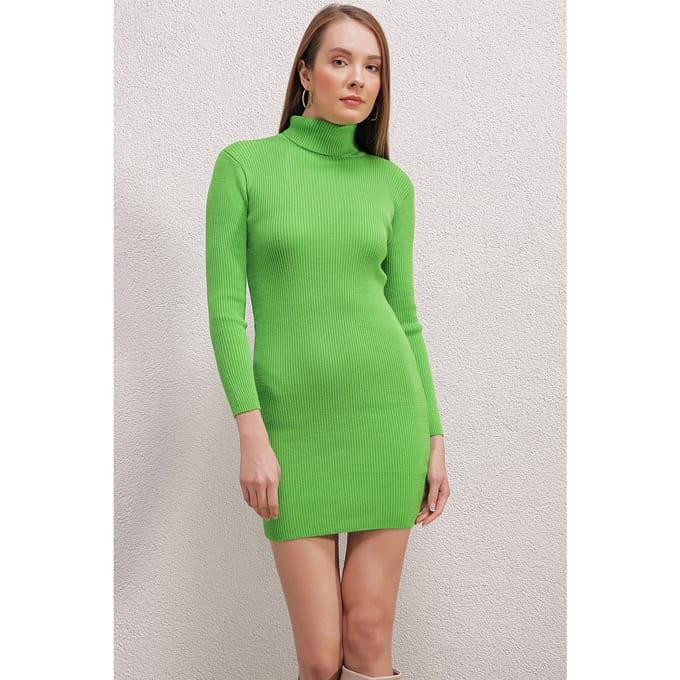 Geribbelde Coltrui Mini Gebreid Jurk