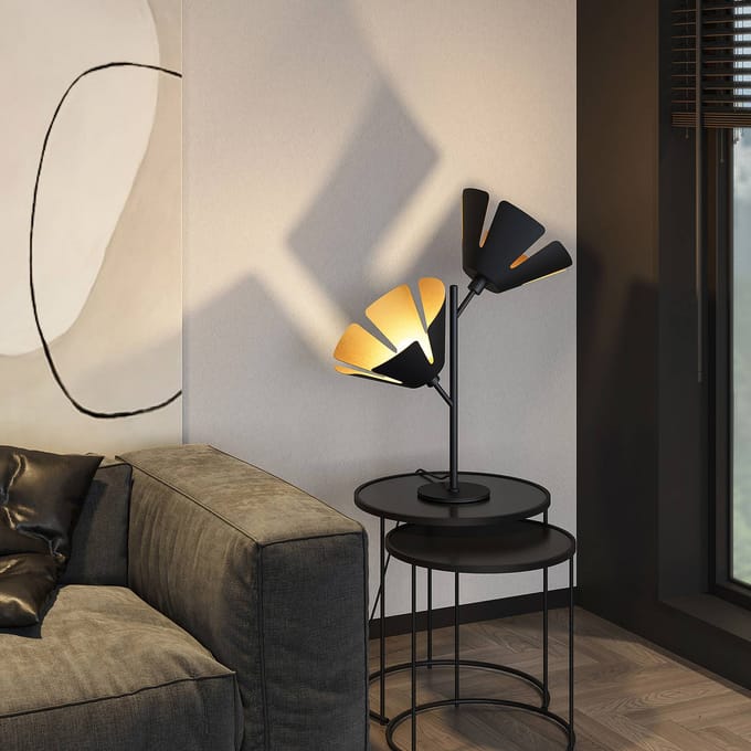 Lucande - tafellamp - 2lichts - staal, aluminium - H: 55 cm - E14 - zwart, goud