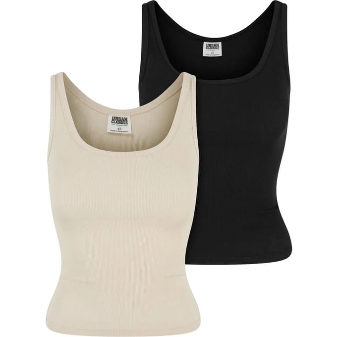 Urban Classics - Organic Basic Rib 2Pack Mouwloze top - S - Beige/Zwart