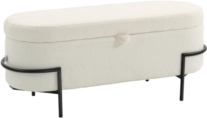 HOMCOM Opslag Ottoman Polyester, Staal 114,5L x 40B x 48H cm Roomwit