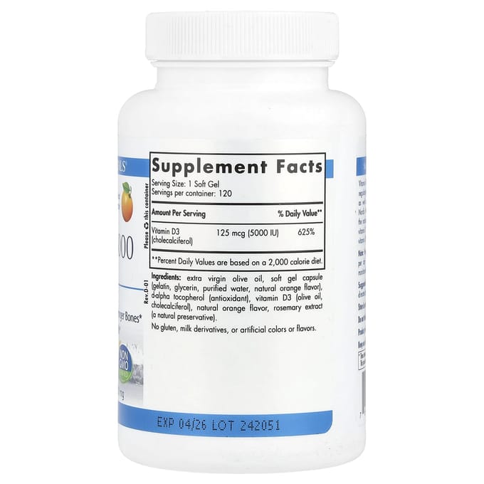 Nordic Naturals, Vitamine D3 5000, Sinaasappel, 5.000IE, 120 softgels