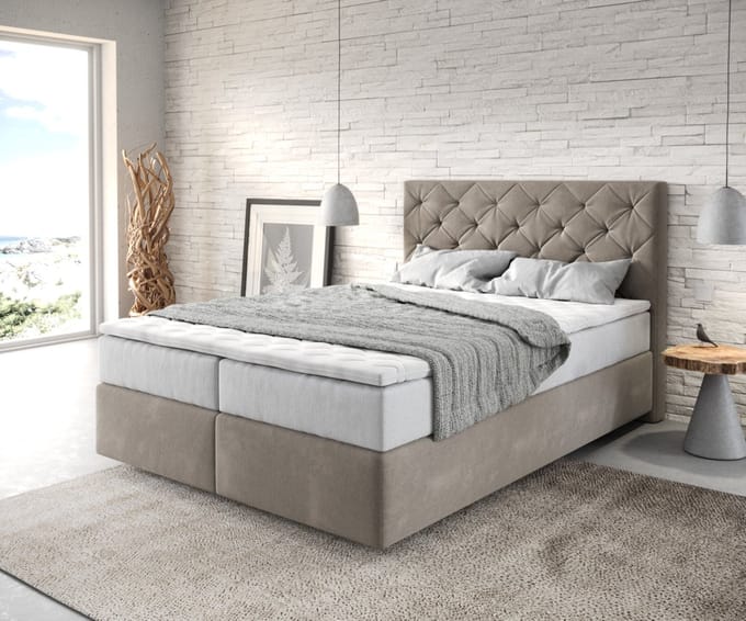 Boxspringbed Dream-Great Microvezel Beige 140x200 cm met TFK Matras en Visco Topper