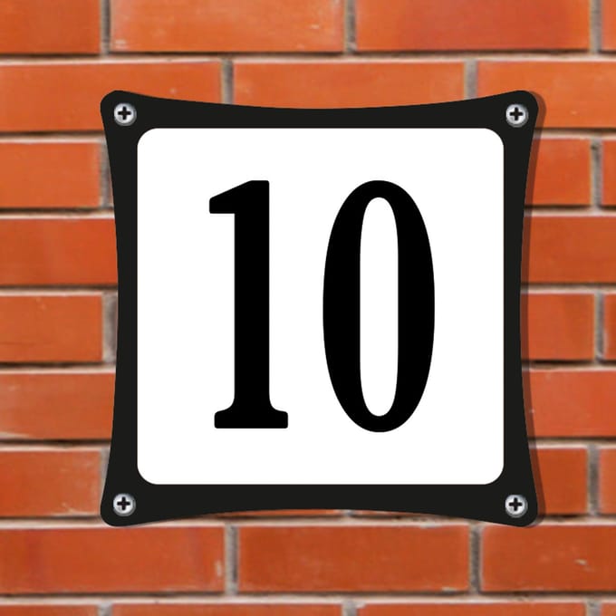 Decoporta Huisnummerbord Emaille-Look - Nummer 10 - Standaard - 10 x 10 cm | incl. schroeven