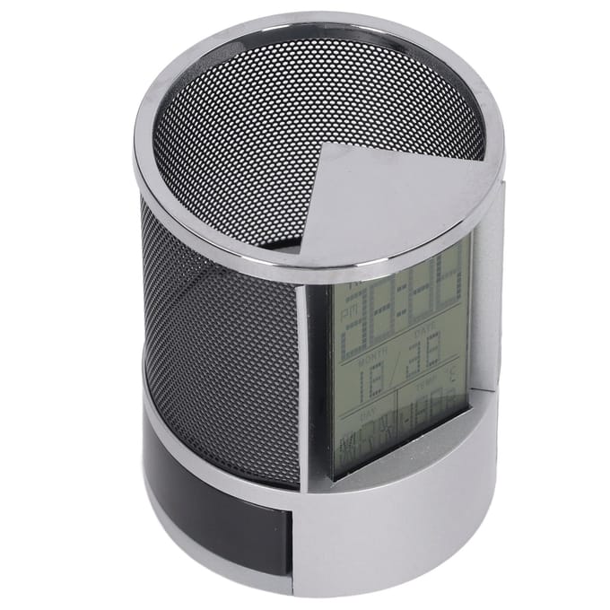 Réveil Numérique Porte-Stylo Calendrier Perpétuel Porte-Stylo Horloge Électronique Multifonctionnelle Stylo gray