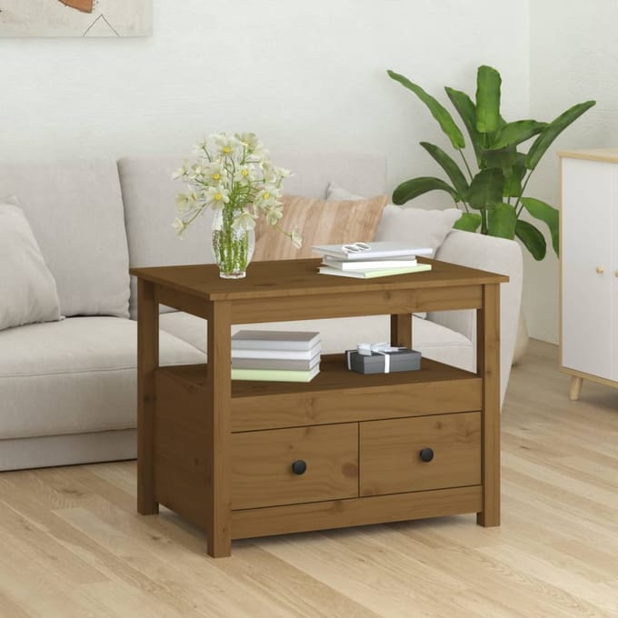 vidaXL - Salontafel - 71x49x55 - cm - massief - grenenhout - honingbruin