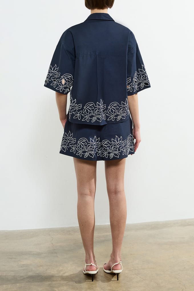 French Connection Alissa Cotton Popover Navy/white Größe: XS | Blusen Outlet | Damen | Blau