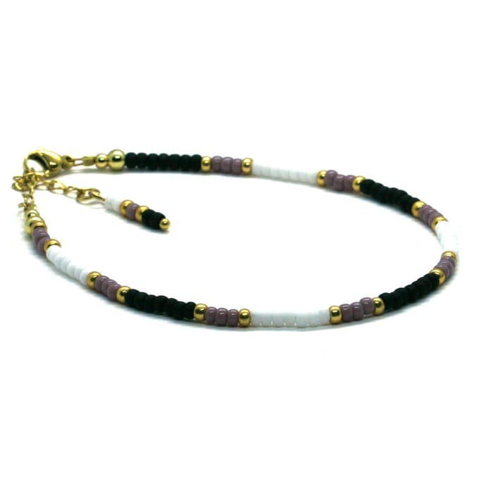 Heaven Eleven - dames - Enkelbandjes - Goud RVS - Lila wit - 3mm - verstelbaar 23cm + 4cm