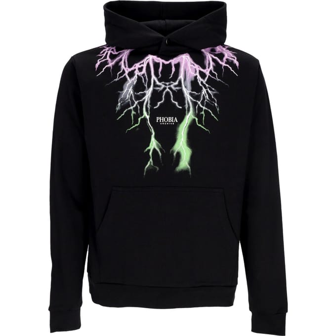 Lichtgewicht herensweatshirt met capuchon, tweekleurige bliksemprint, capuchon zwart