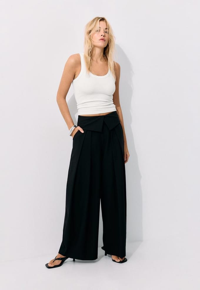 Stradivarius Pantalon met omgeslagen taille  Zwart 44