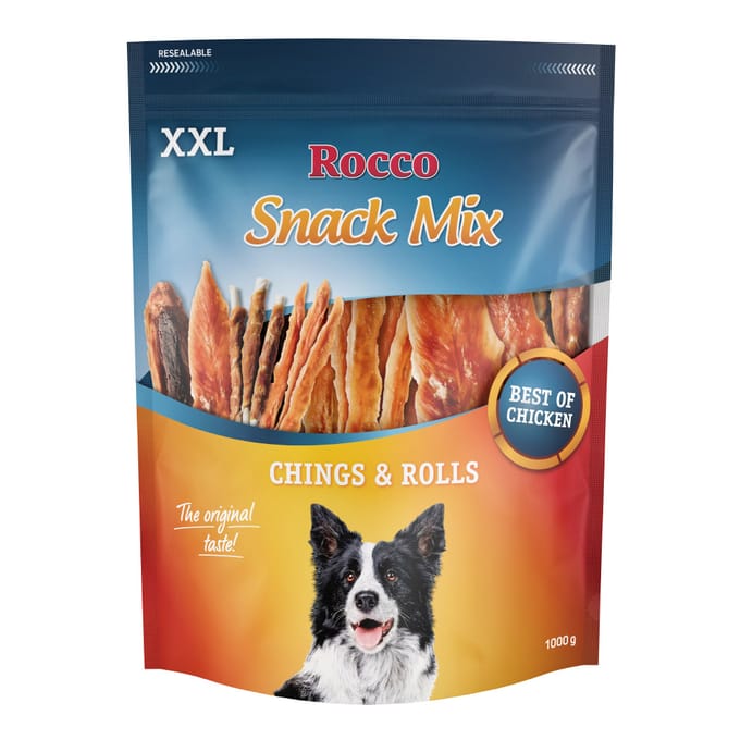 1kg XXL Chings & Rolls Kipfilet Rocco Hondensnack Mix