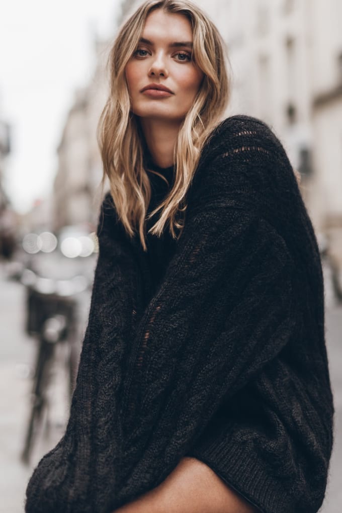Mikuta The Black Oversized Cable Knitted Sweater Black Größe: M | Pullover Outlet | Damen | Schwarz