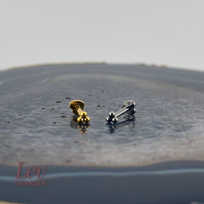 Lev Sieraden - Gouden Heartbase bolletjes labret - 1.2mm x 8mm - Titanium - Labret piercing - Pushpin