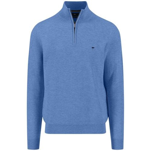 Fynch-Hatton Trui Troyer Zip Fine Allover Texture Crystal Blue / male