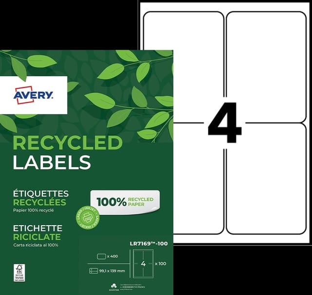 Etiket Avery LR7169-100 99.1x139 mm recycled wit 400 stuks