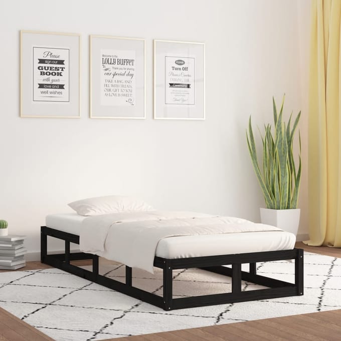 vidaXL - Bedframe - massief - hout - zwart - 75x190 - cm