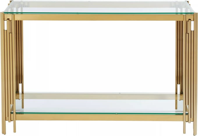 Vente-unique Consoletafel van gehard glas en roestvrij staal - Goudkleurig - NOMELANO