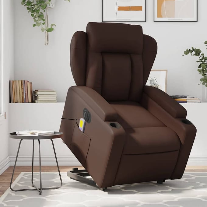 vidaXL - Sta-op-massagestoel - elektrisch - kunstleer - bruin
