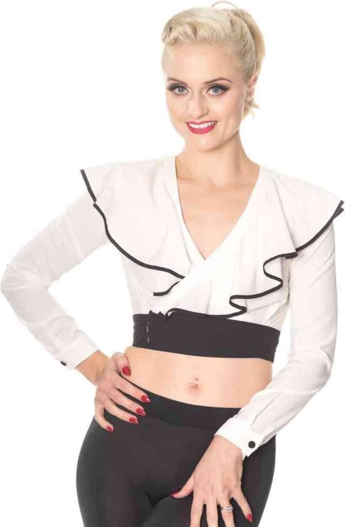 Dancing Days - CLASSY DAME WRAP Crop top - S - Wit/Zwart