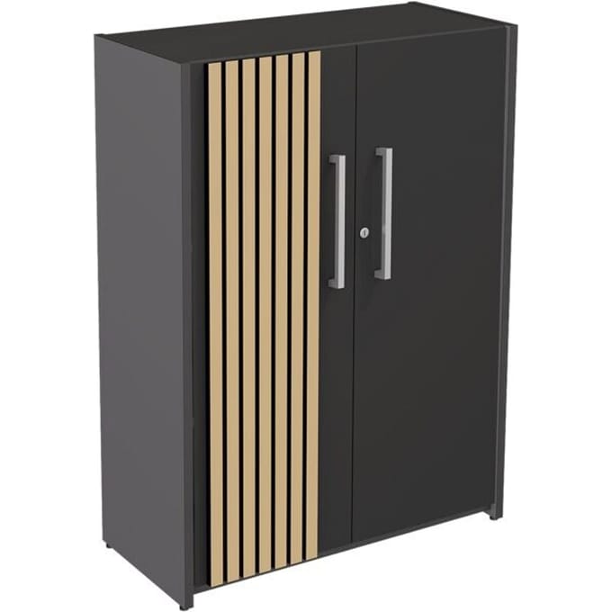 Luxe Design Dressoir Oxford - Akoestische Lattenwand Eiken - Antraciet - 111cm