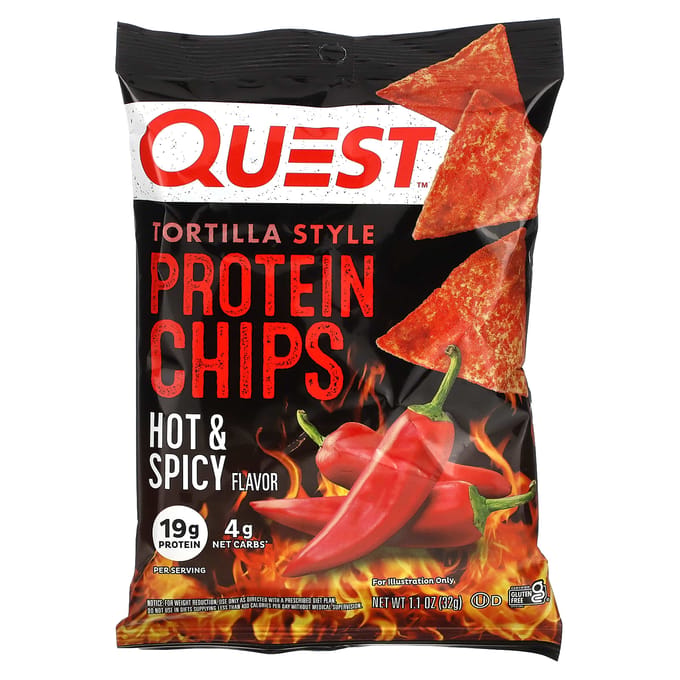 Tortilla Stijl Eiwitchips, Heet & Pittig, 8 Pakjes, 32G (1.1Oz) Elk
