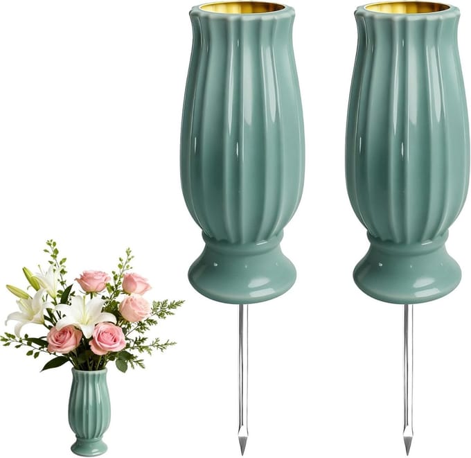 Dailygoods- Grafvaas met Grondpen - 2 Stuks - Metalen Spikes