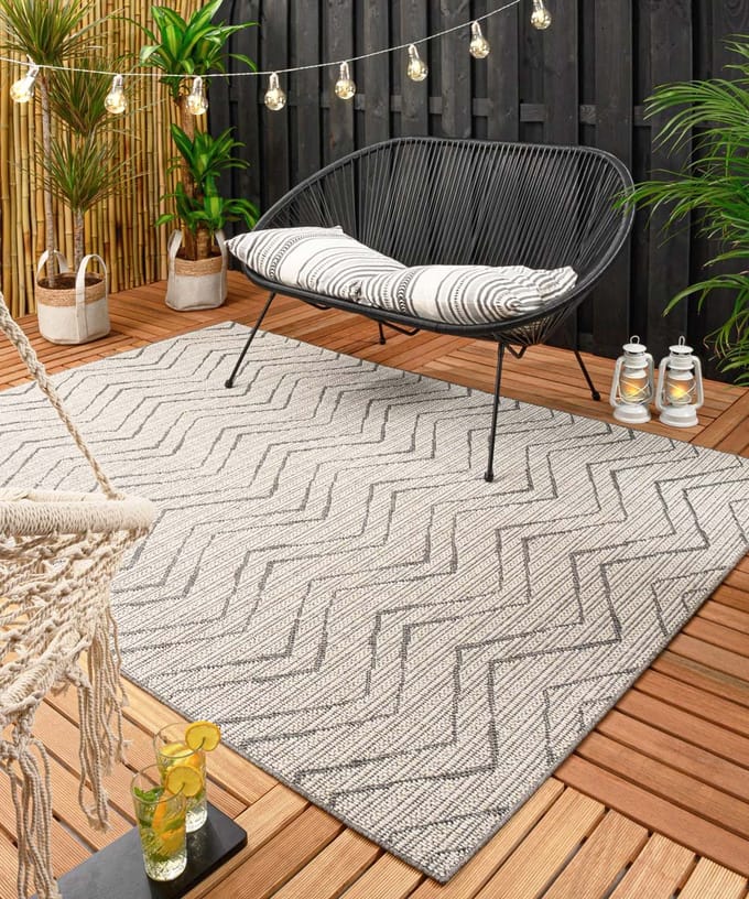 Buitenkleed zigzag - Summer crème/grijs 240x340