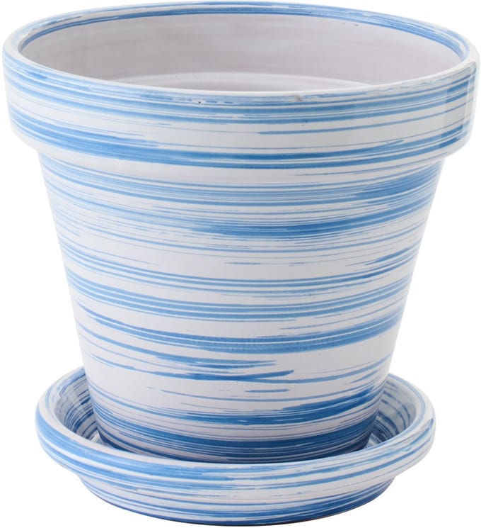 J-Line bloempot - keramiek - blauw/wit - medium