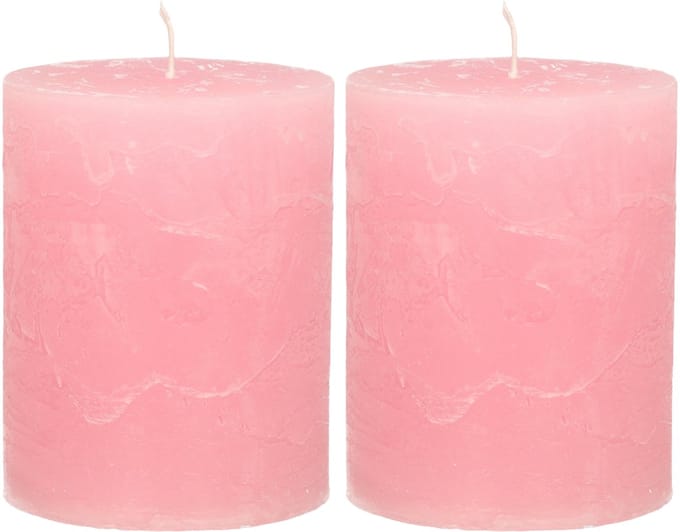 Atmosphera Stompkaars - 2x - roze - 7 x 9 cm - middel rustiek model - cilinderkaars - kaars