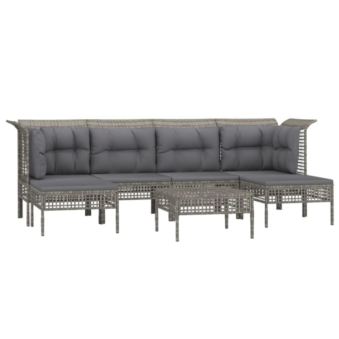 vidaXL - 7-delige - Loungeset - met - kussens - poly - rattan - grijs